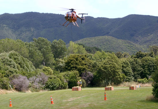 A helicopter is used to ferry traps into the Rimutaka Forest Park