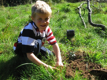 Child planting a tree at a family fun day event during Conservation Week 2013