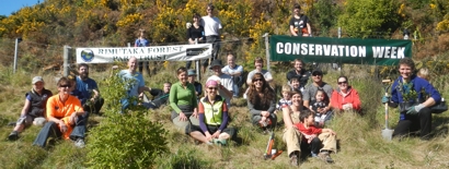 Some of the families and helpers at the planting day event at the Rimutaka Forest Park at the start of Conservation Week